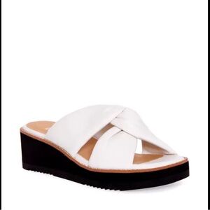Eileen Fisher White and Black Wedge Sandals